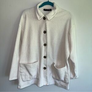 Women's White Button Down Soft Jacket with Pockets